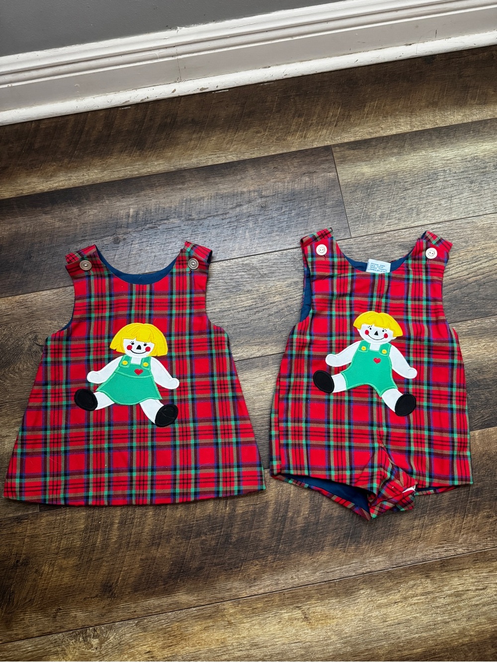Kelly's Kids Red Plaid Doll Applique Matching Sets